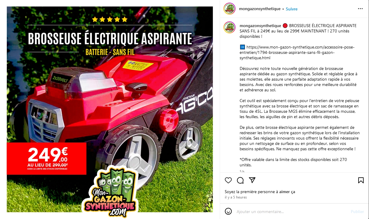 Brosseuse sans fil sur batterie gazon synthetique